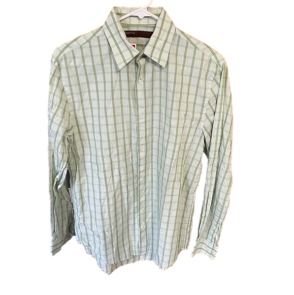 Perry Ellis Pastel Green Plaid Button Up Dress Shirt - Picture 1 of 4